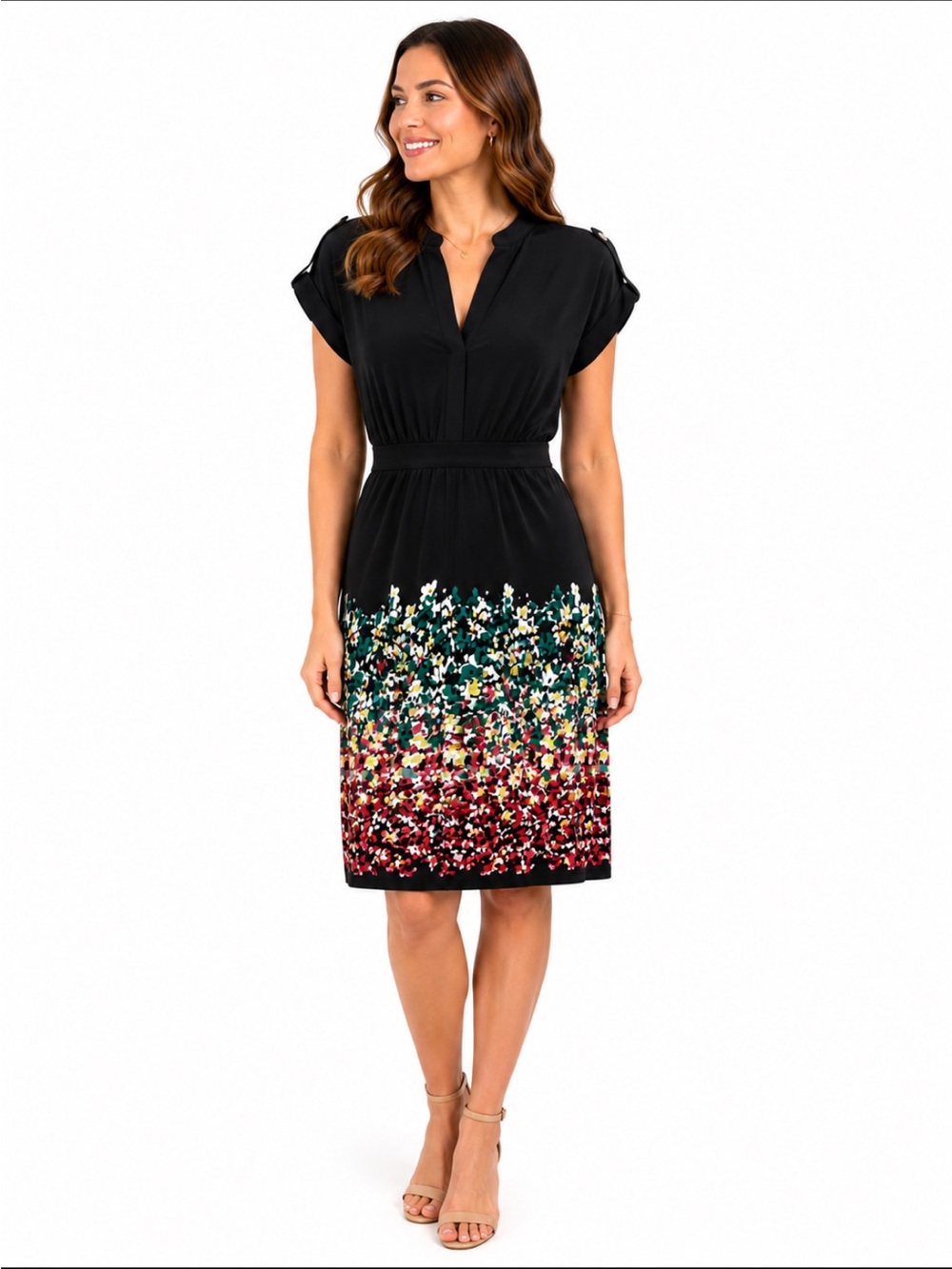 Gap Black Tie Back Knee Length Dress in Multi Color Flower Ombre Print - Size: S